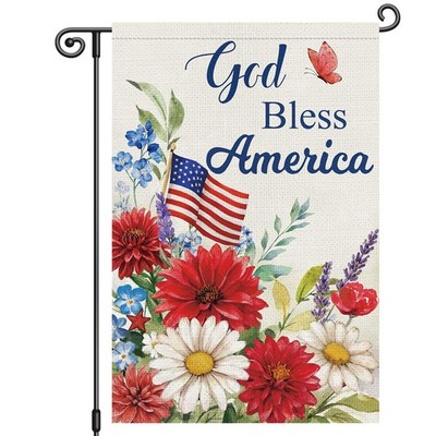 4th of July Garden Flag 12x18 Inch, God Bless America Patriotic Daisy Floral
