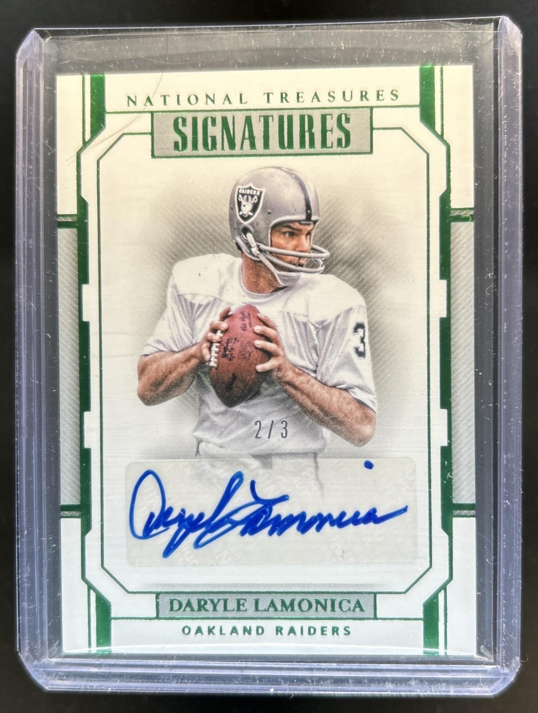 2018 Panini National Treasures Daryle Lamonica Signatures Emerald Auto #/3 view 1
