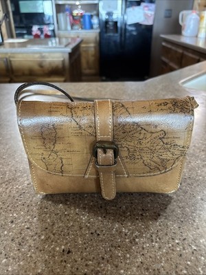 Patricia Nash Torri Crossbody Signature Map Print Leather Riot Rust Bag