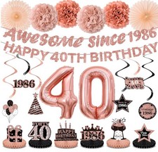 40th Birthday Decorations Kit for Women, Rose Gold Happy Birthday Banner, Party