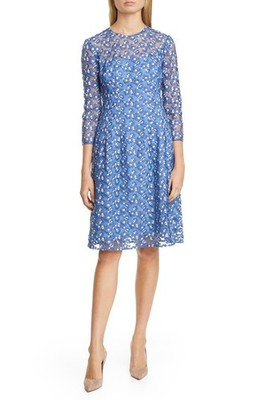 $1590 Lela Rose Holly Blue Illusion Sheer Floral Embroidered Tulle Dress Size 4