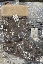 2 UGG Australia Sparkle Christmas Stocking Gold Sequin Sheepskin Leather 17" NEW
