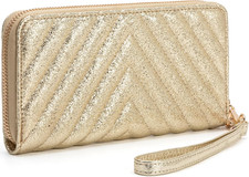 Brentano Vegan Leather Slim Single-Zipper Chevron Embroidered Wallet with Remova