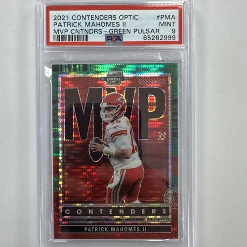Patrick Mahomes 2021 Panini Contenders Optic MVP Green Pulsar 1/30 PSA 9