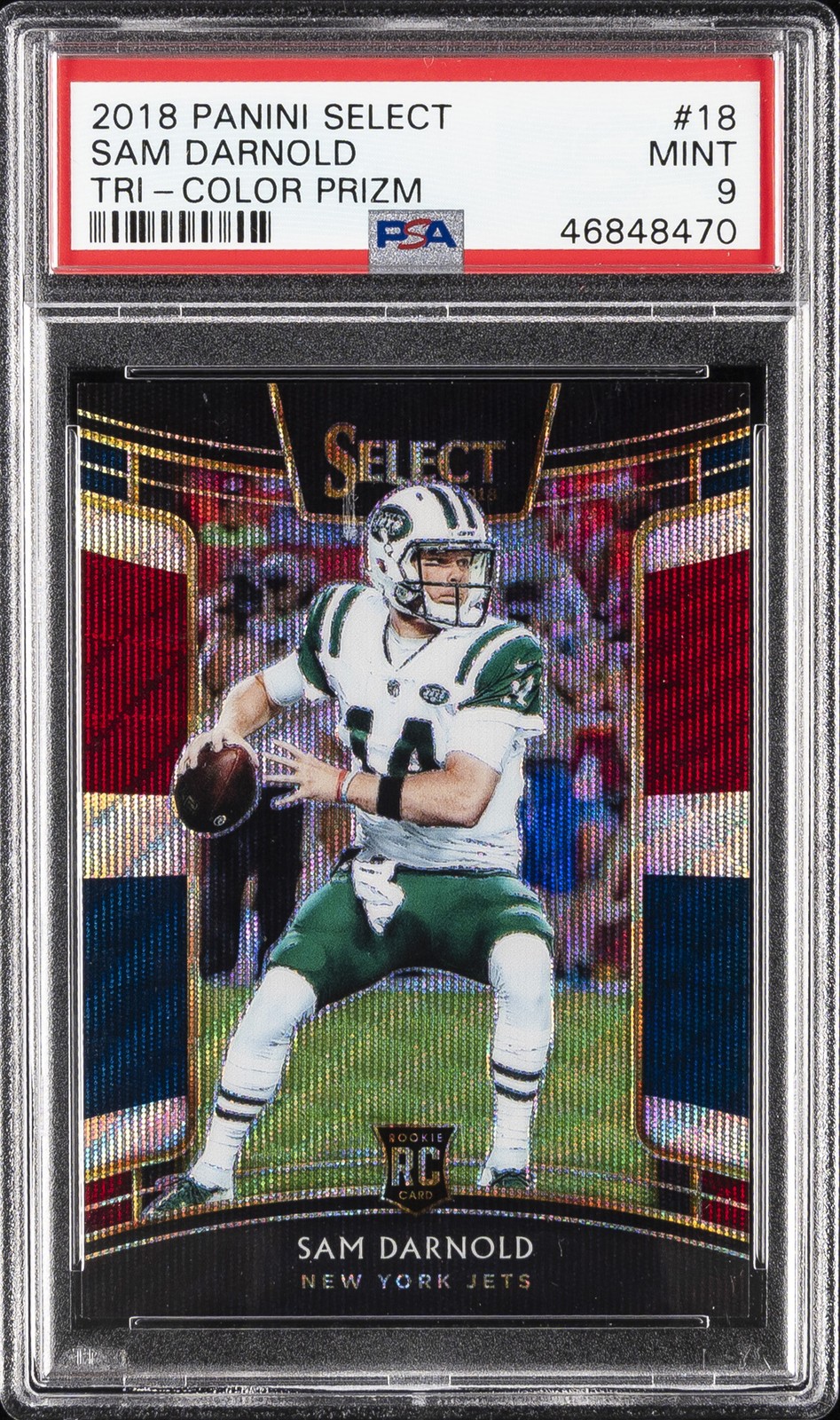 2018 PANINI SELECT TRI-COLOR PRIZM #18 SAM DARNOLD #/199 PSA 9