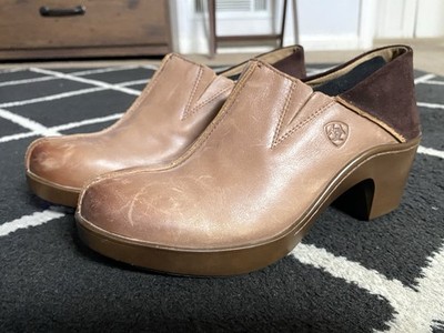 Ariat Kickback Leather Clogs Boots Suede Heel Cup Tan Womens 8B Western Boho