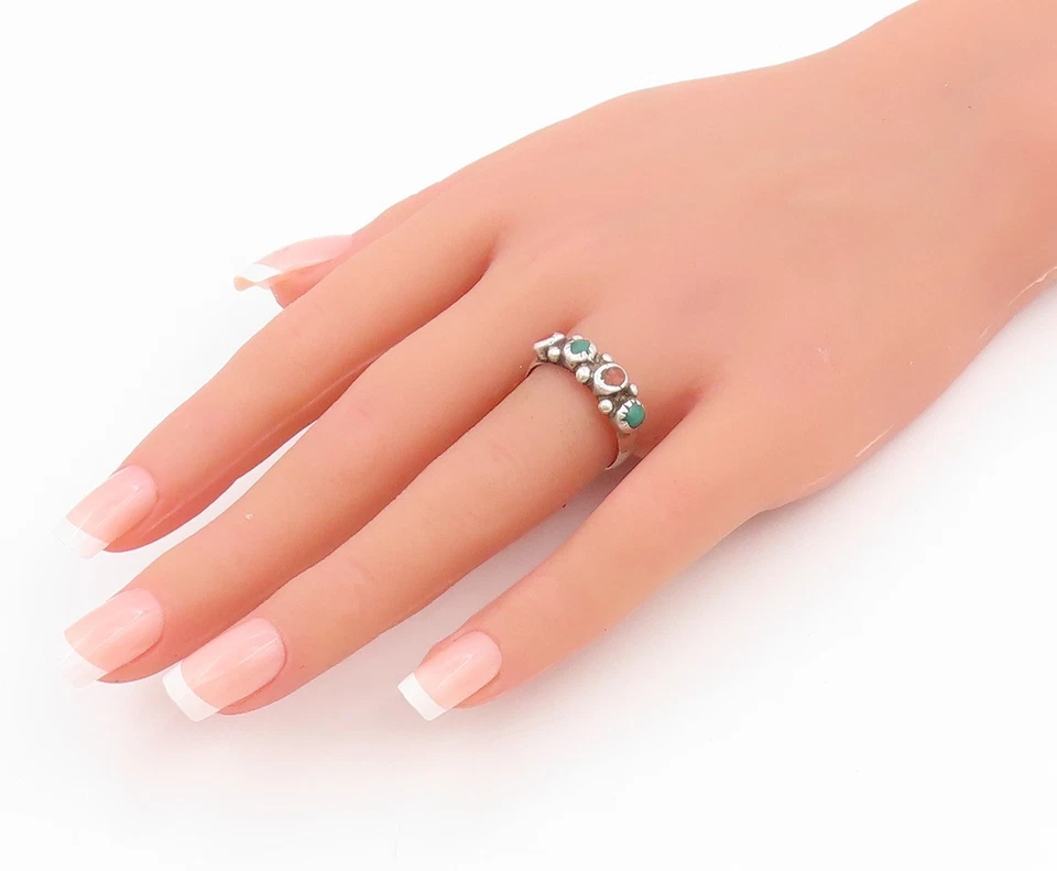 Anillo de plata de ley 925 vintage cabujón turquesa y coral banda talla 8 RG33934 Foto 3 de 4