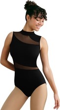 Women Mock Neck Ballet Leotards for Dance, Asymmetrical Mesh Splicing, Chest ...