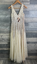 Goddiva Maxi Dress Size UK 8 Ivory Sunray Sequin Embellished Tulle Event Party