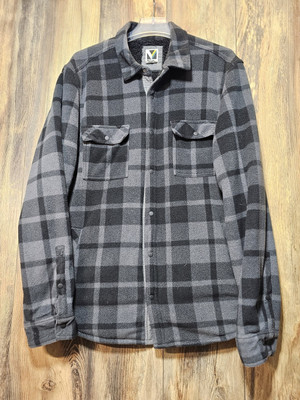 Voyager Men's  Sherpa Lined Gray Fleece Plaid Jacket Shacket Size XL