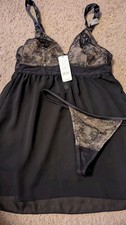 BOUX AVENUE BLACK  MIX CHEMISE AND THONG SET  SIZE UK 10 B/C  BNWOT  RRP £38