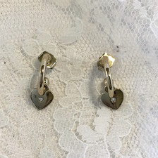 Heart Hoop Earrings Gold tone Rhinestones Huggie Earrings Dainty