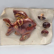 Vintage 70s Ceramic Fish And Bubbles Macrame Beads NOS