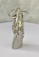 925 Sterling Silver Santa Muerte Grim Reaper Solid Medal Pendant Charm Baguette