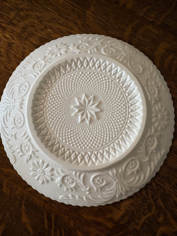 Vintage Duncan & Miller White Milk Glass 8” Sandwich Plate Mint Condition