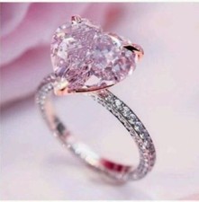3.Ct Lab-Created Pink Sapphire Engagement Wedding Ring 14K White Gold Size 7.5