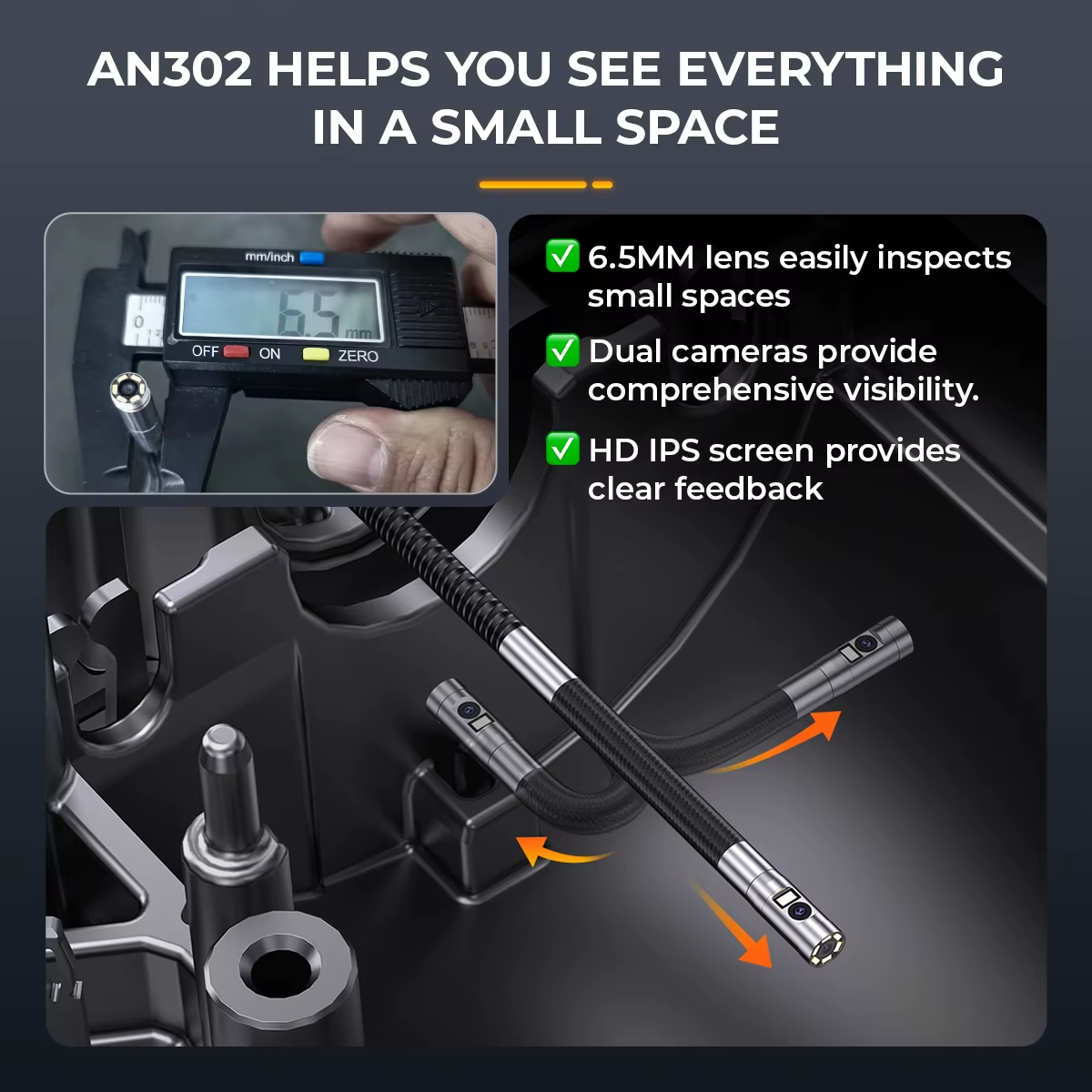 その他 outvisionVRscope VEVOR Articulating Borescope Camera with Light, Two-Way