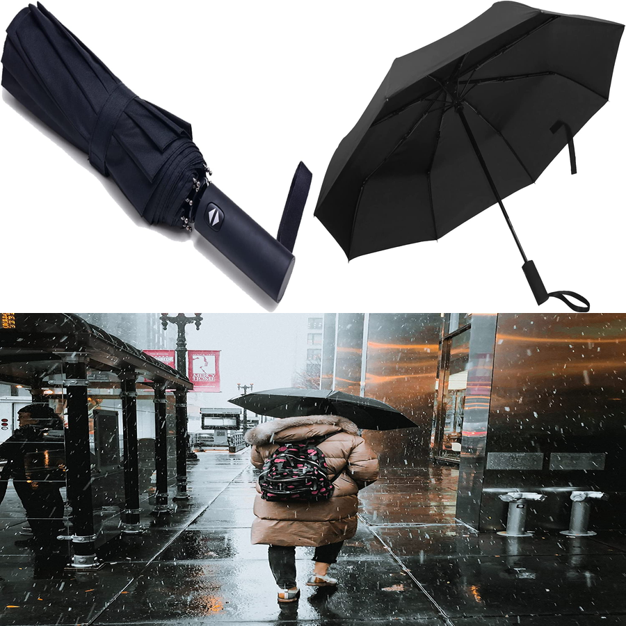 Paraguas Negro Para Lluvia Y Viento Grande Resistentes Sombrilla De Hombre  Mujer