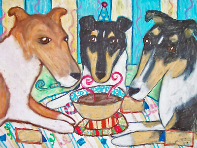 Smooth Collie Collectible ACEO Dog Art Print 2.5 x 3.5 Signed Artist KSams Party