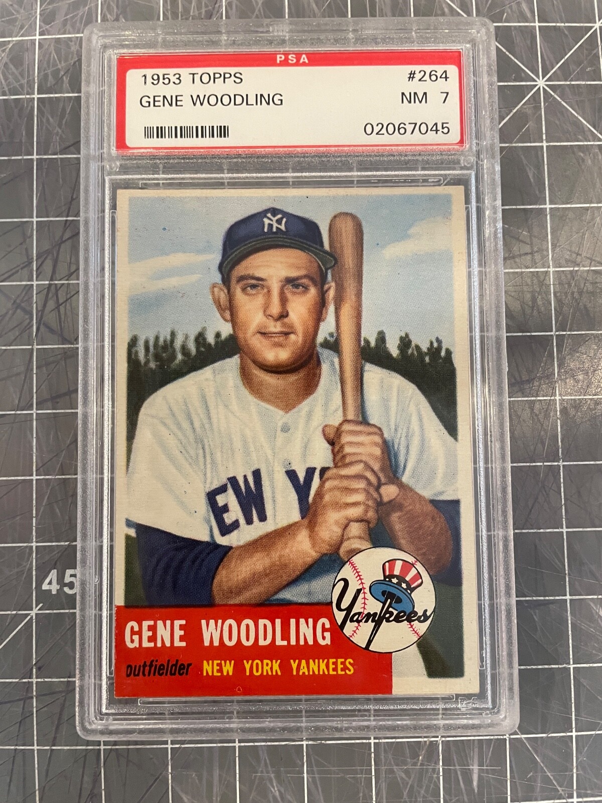 1953 TOPPS #264 GENE WOODLING NEW YORK YANKEES BASEBALL CARD PSA 7 NM