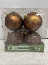 Lot 8 Holiday Time Shatterproof Christmas Ornaments/Balls Brown Around 3  