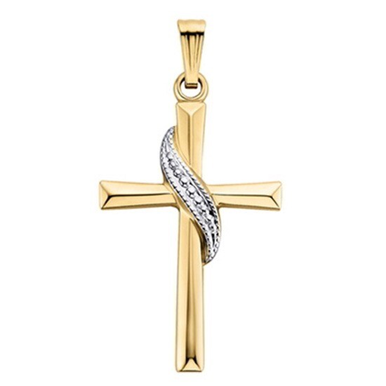 Cross with Center Sash Pendant in 14K Solid Two Tone eBay