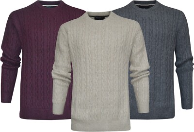 Cable Knit Jumper Plain Knitted Crew Neck Pullover Top Casual Winter Ex Store