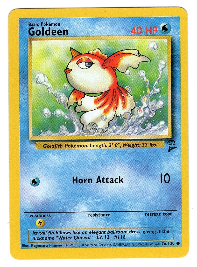 Pokemon TCG Goldeen 76/130 Base Set 2 Unlimited Regular Common Card WOTC NM