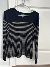 Ralph Lauren Jeans Women's Navy / Gold Stripe Long sleeve top Size XL