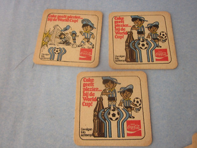40091 3x COCA COLA Bierdeckel Coke geeft plezier World Cup Holland 1978