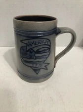 Rowe Pottery Works America 1776 Mug Salt Glaze Stoneware  Cobalt Blue
