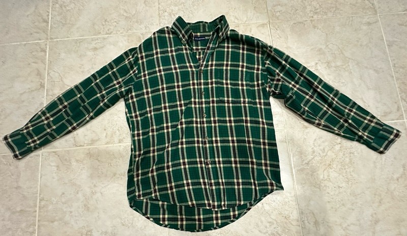John Ashford Green Plaid Flannel Button Down Shirt Large