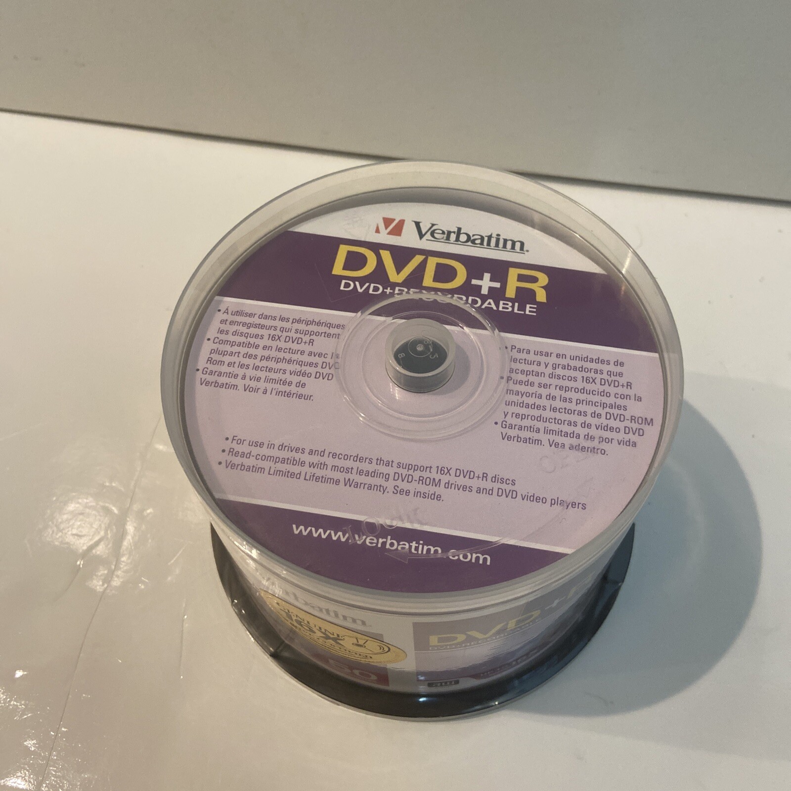 50 Verbatim AZO DVD+R 16X Branded Logo 4.7GB Media Disc Spindle 95037