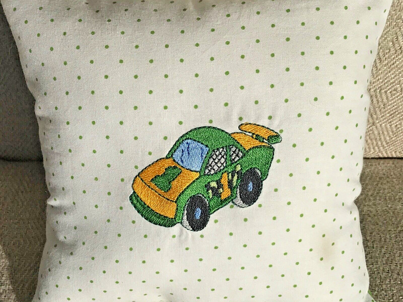 Yellow #1 Race Car Machine Embroidered 7" Decorative Pillow 