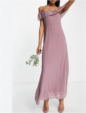 VILA Marga Off Shoulder Bridesmaid Maxi Dress in Grape Shake (ass3)
