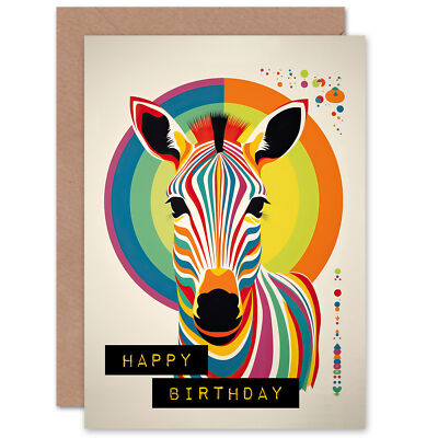 Geburtstag Regenbogen Zebra Bauhaus Funky für Ihn Her Blanko Innen Grußkarte