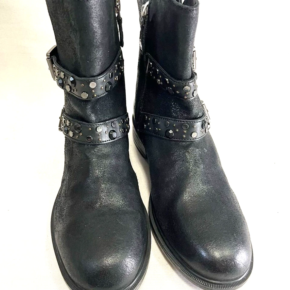 Botas Geox Respira Para Mujer Catria Talla 8 Cuero Negro Moto Tachonado Botín NUEVO Foto 4 de 4