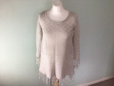 Women’s Stone Colour 3/4 Sleeve Tassel Jumper Size 10 By New Look