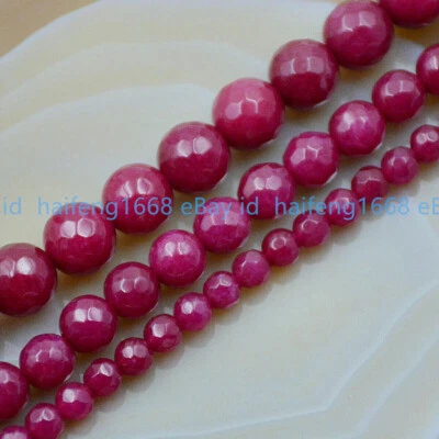 Natürliche 6/8/10mm Facettiert Rose Rot Jade Edelstein Runde Lose Perlen 15" - Bild 1 von 4