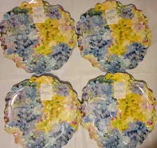 4 Shabby Chic Hydrangea 11" Dinner Plates Melamine Floral Scalloped Charger Set