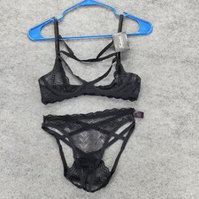 Fredericks of Hollywood Bra Panty Set Womens Medium Black Lace Open Cup Rayna
