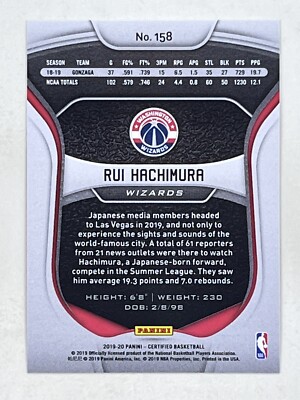 Rui Hachimura 2019-20 Panini Certified Mirror Red RC #158 Wizards 
