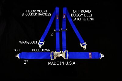 RJS RACING  4 PT LATCH & LINK FLOOR MOUNT HARNESS BUGGY BELT BLUE 50561-15-3
