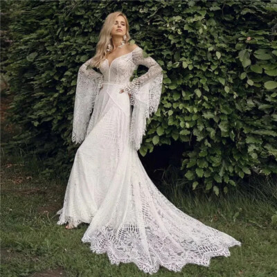 Elegant A-Line Wedding Dresses V-Neck Long Sleeves Lace Appliques Bridal Gowns | eBay Elegant A-Line Wedding Dresses V-Neck Long Sleeves Lace Appliques Bridal Gowns | eBay