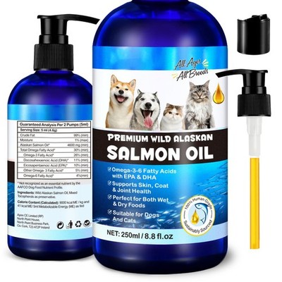 Salmon Oil for Dogs and Cats 8.8fl.oz, Omega 3 EPA DHA FishOil-250ML