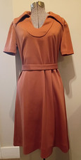 60s Vintage Handmade Dress Likely Size Medium S/S Burnt Orange Check Print