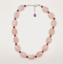 Rose Quartz And Amethyst Necklace In Sterling Silver Handmade