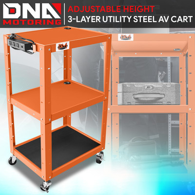 Height Adjustable 3-Layer Media Rolling AV Cart w/ Power Strip+Casters Orange
