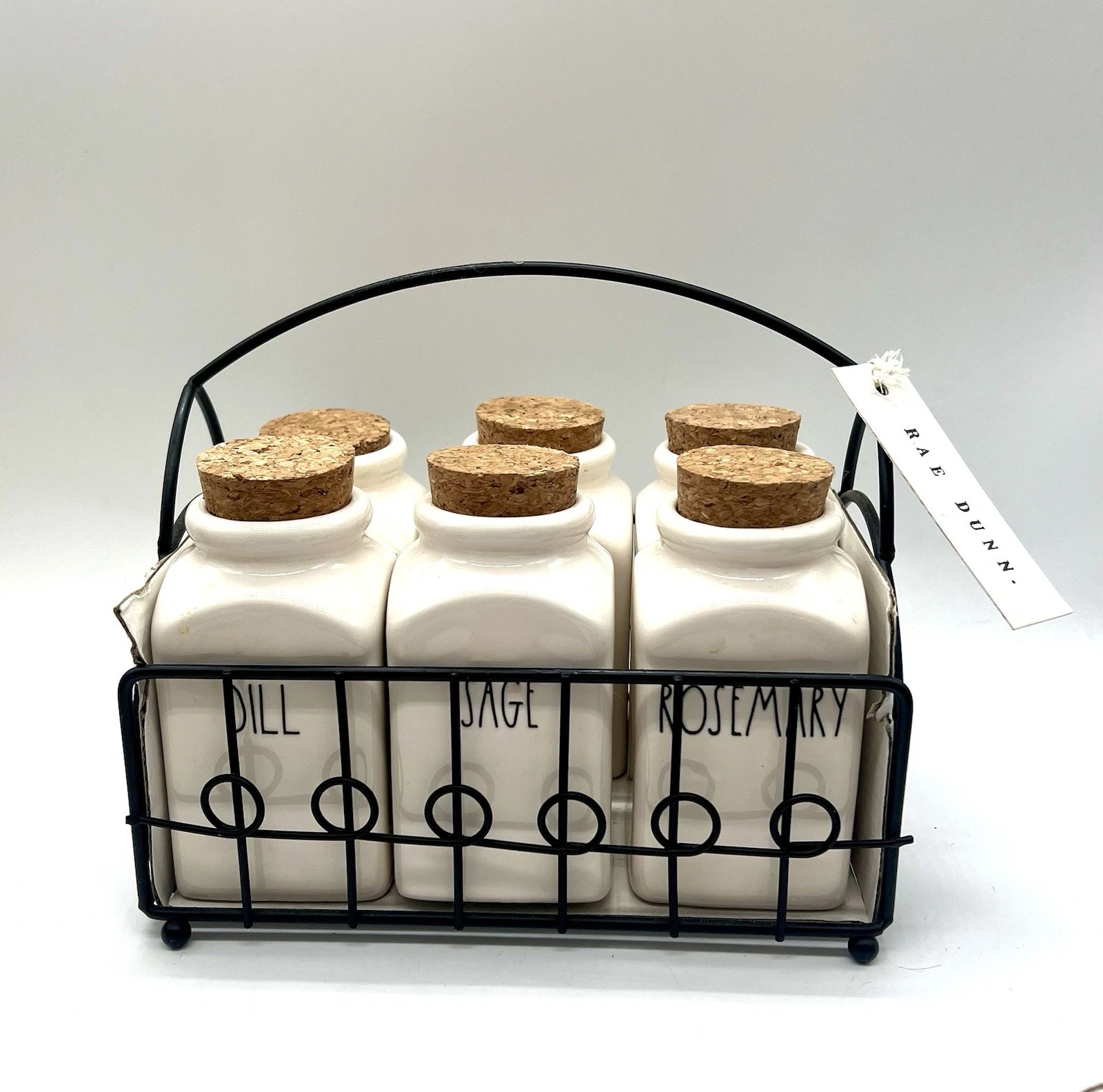 Rae Dunn Spice Rack Set Of 6 Jars Cork Tops Artisan Collection by Magenta Used