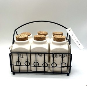 Rae Dunn Spice Rack Set Of 6 Jars Cork Tops Artisan Collection by Magenta Used